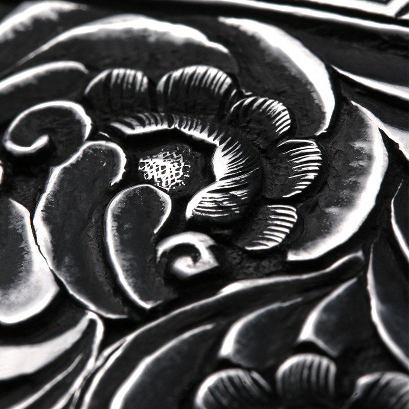 Fortune Rain Silver Tooled Leather Biker Belt — alternate product view 1