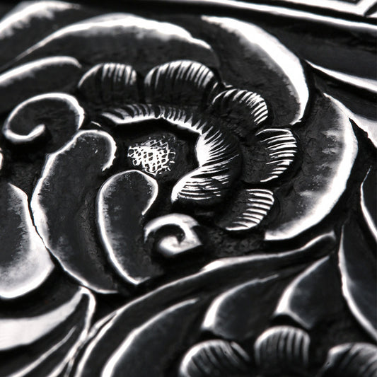 Fortune Rain Silver Tooled Leather Biker Belt — alternate product view 1