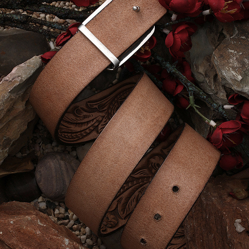 Fortune Rain Silver Tooled Leather Biker Belt — alternate product view 2