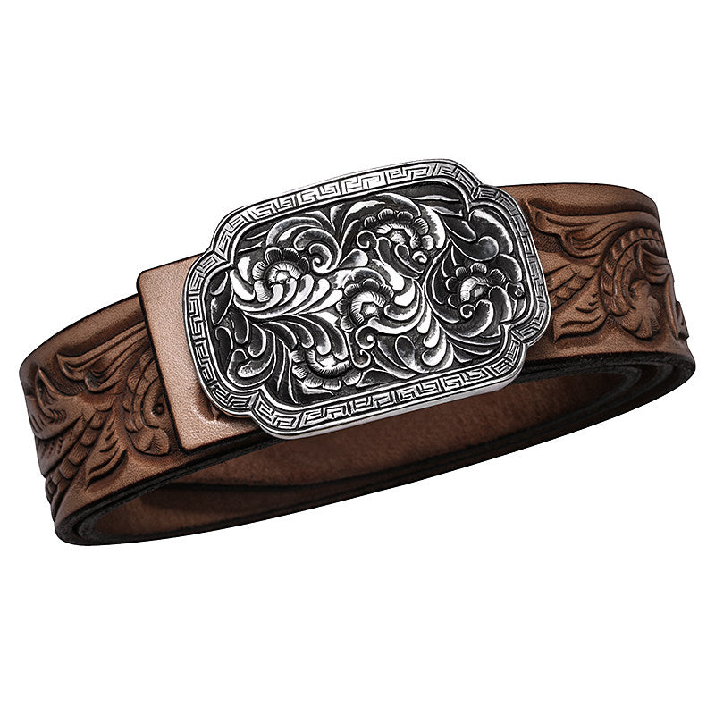 Fortune Rain Silver Tooled Leather Biker Belt — alternate product view 3