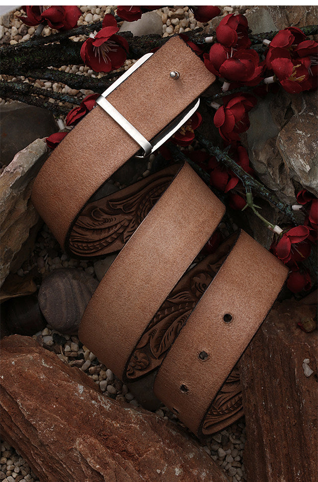 Fortune Rain Silver Tooled Leather Biker Belt — detail view 6