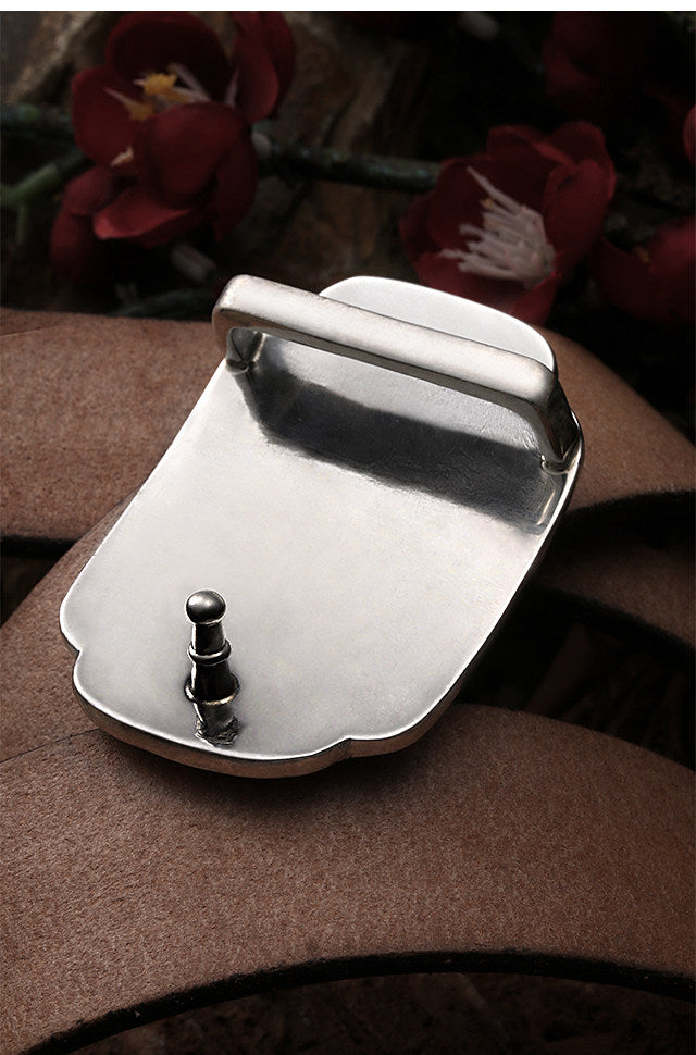 Fortune Rain Silver Tooled Leather Biker Belt — detail view 7