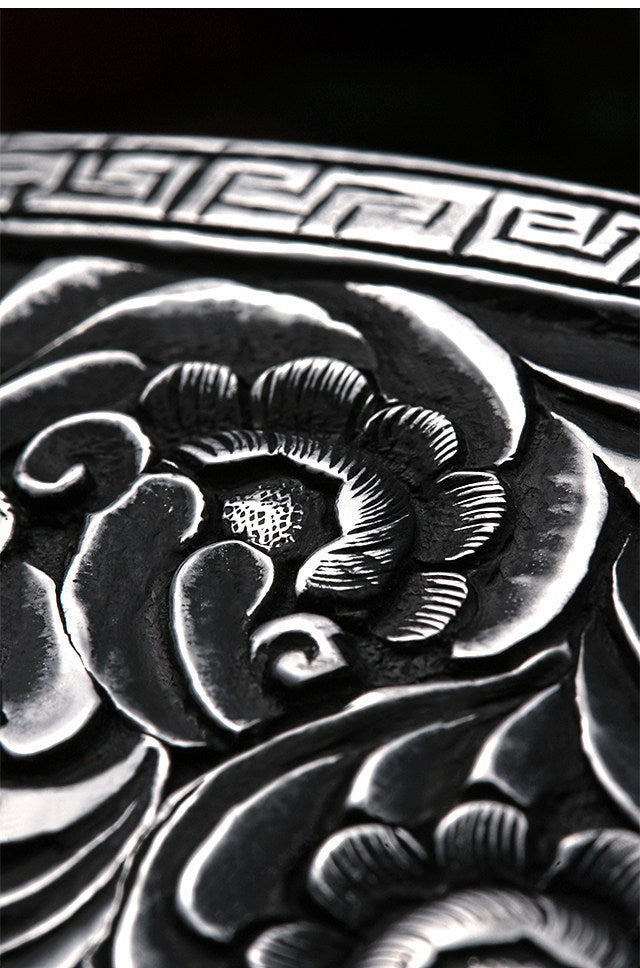 Fortune Rain Silver Tooled Leather Biker Belt — detail view 8