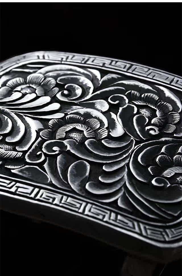 Fortune Rain Silver Tooled Leather Biker Belt — detail view 10