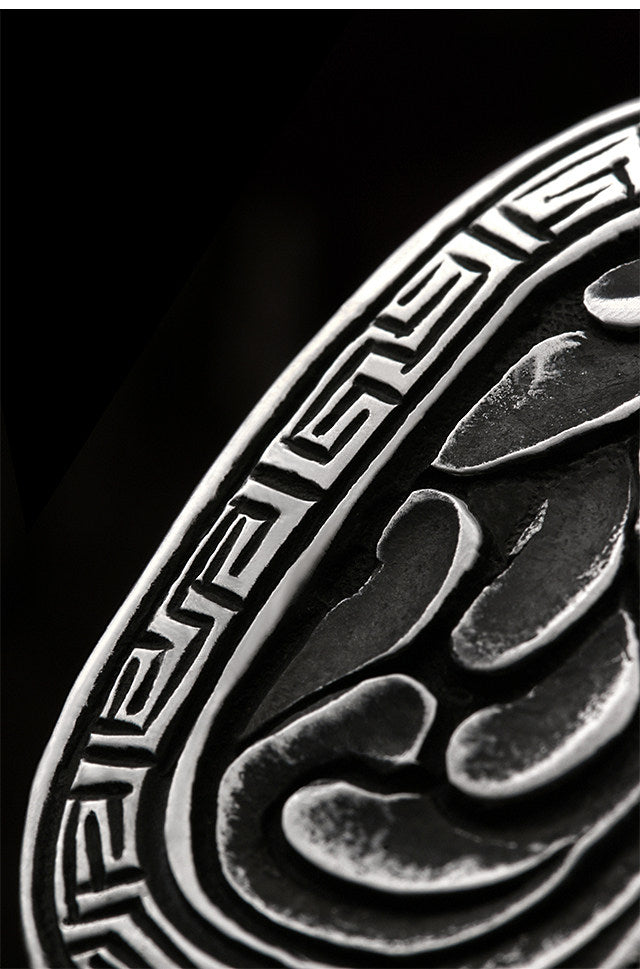 Fortune Rain Silver Tooled Leather Biker Belt — detail view 11