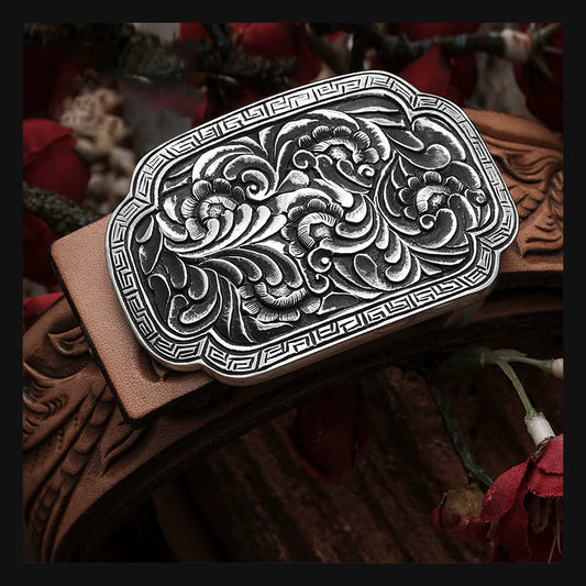 Fortune Rain Silver Tooled Leather Biker Belt product view