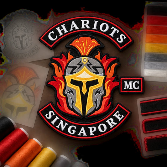 Custom motorcycle memorial patch proof prepared with approved club artwork and thread samples.