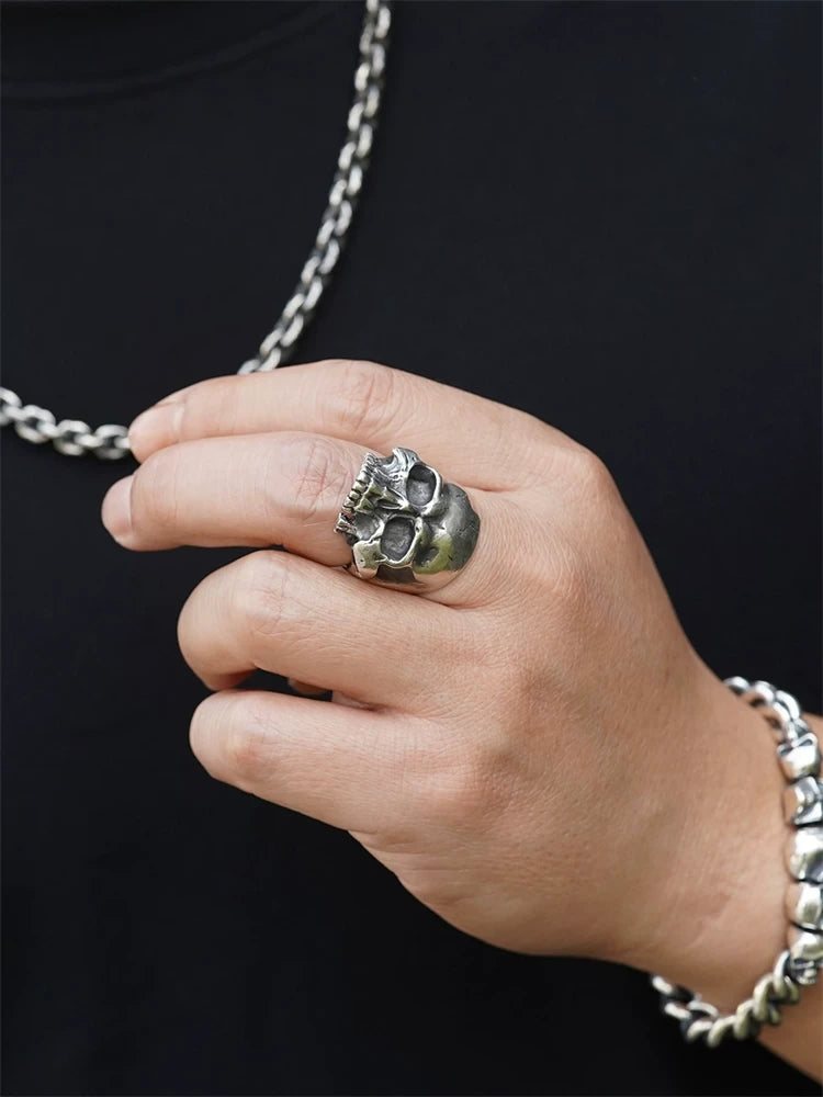 Full Face Skull 925 Sterling Silver Biker Ring product view 4