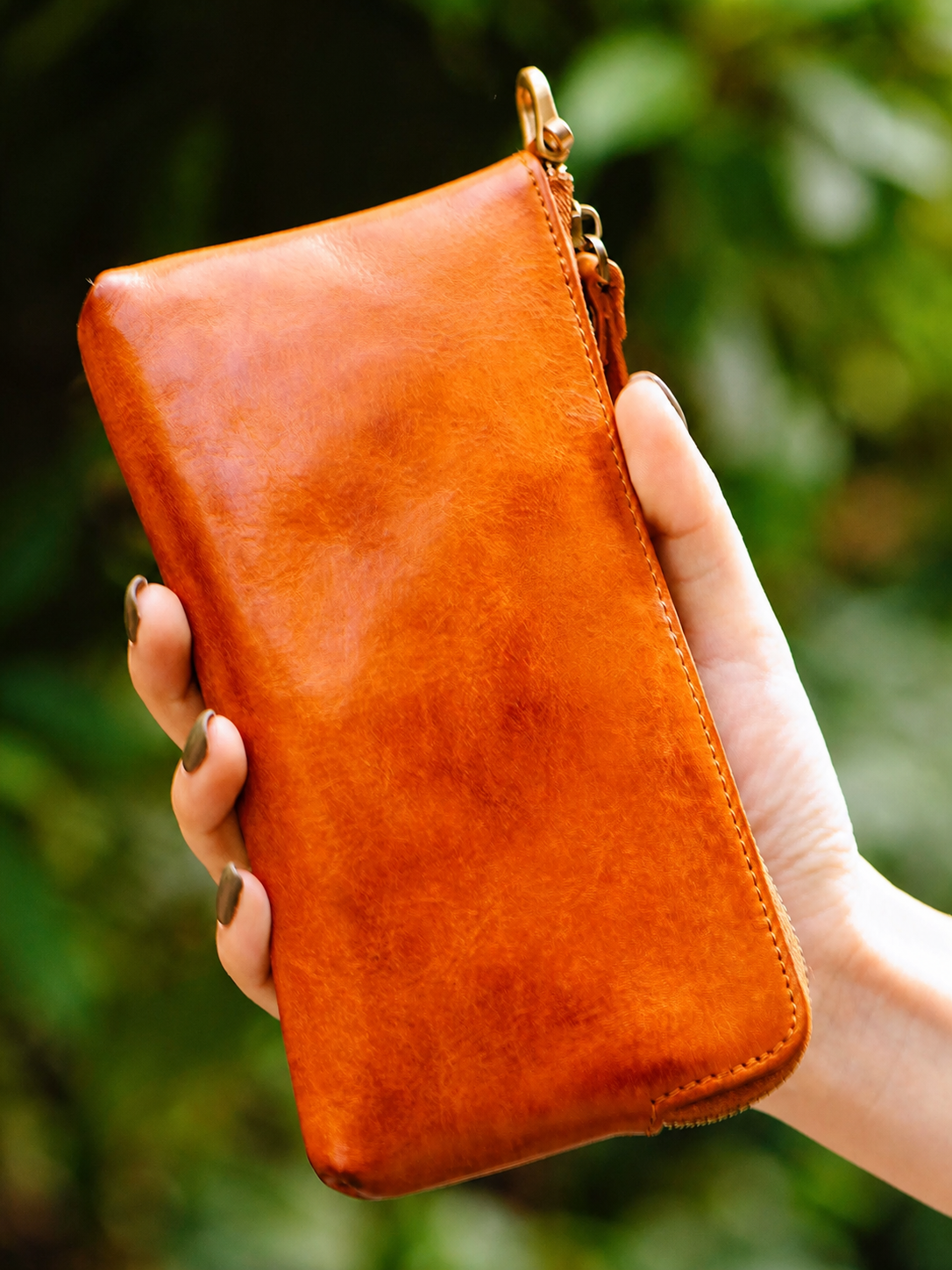 Sunset Yellow full-grain leather biker phone wallet crossbody pouch