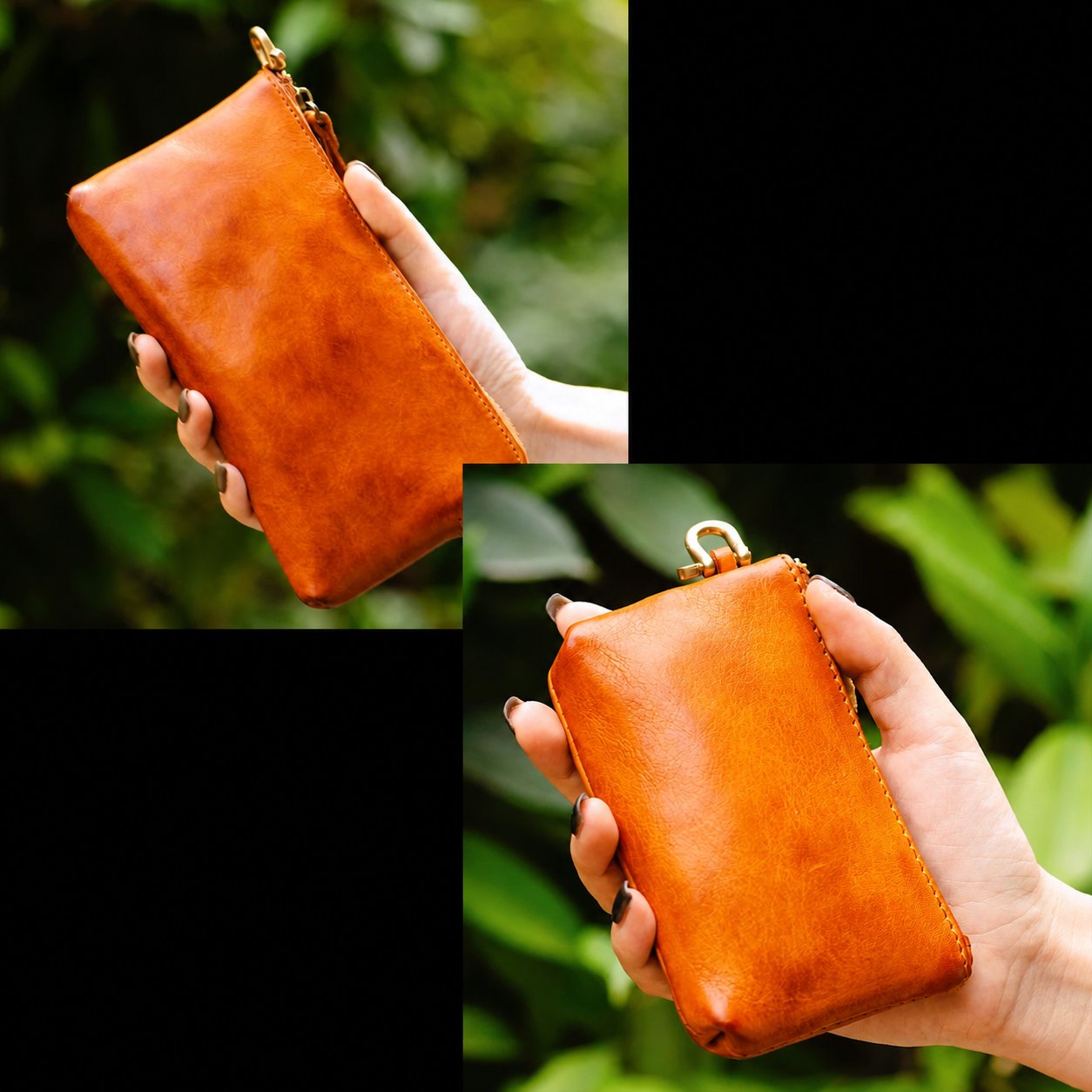 Yellow Long + Yellow Short Set full-grain leather biker phone wallet variant