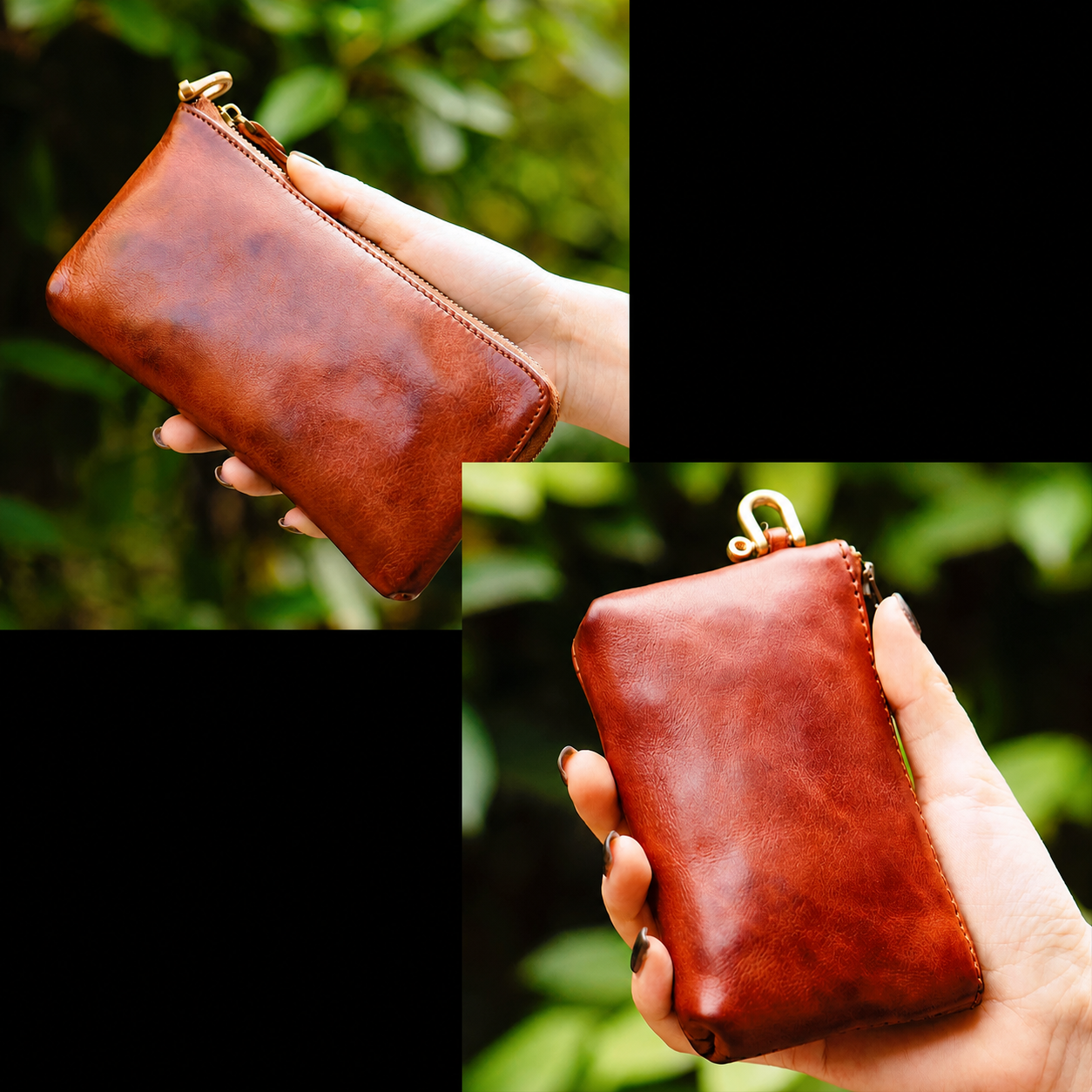 Mocha Long + Mocha Short Set full-grain leather biker phone wallet variant