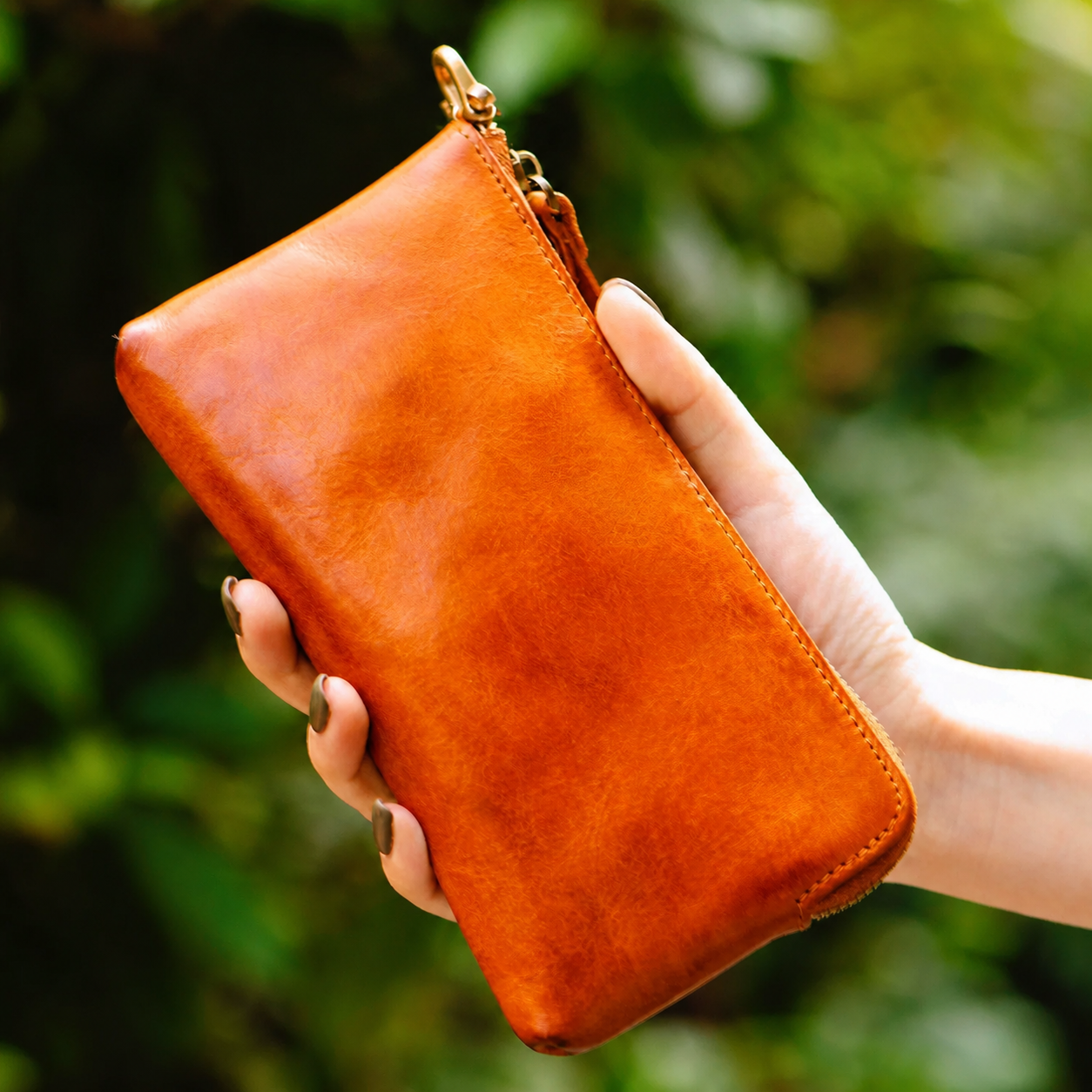 Sunset Yellow Long + Neck Strap + Wrist Strap full-grain leather biker phone wallet variant