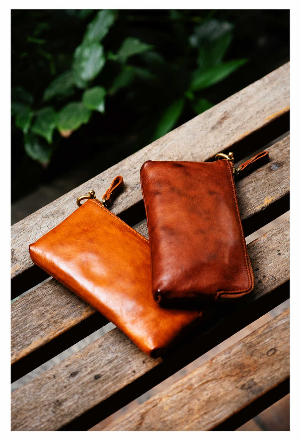 Sunset Yellow + Mocha Brown Long Set full-grain leather biker phone wallet variant