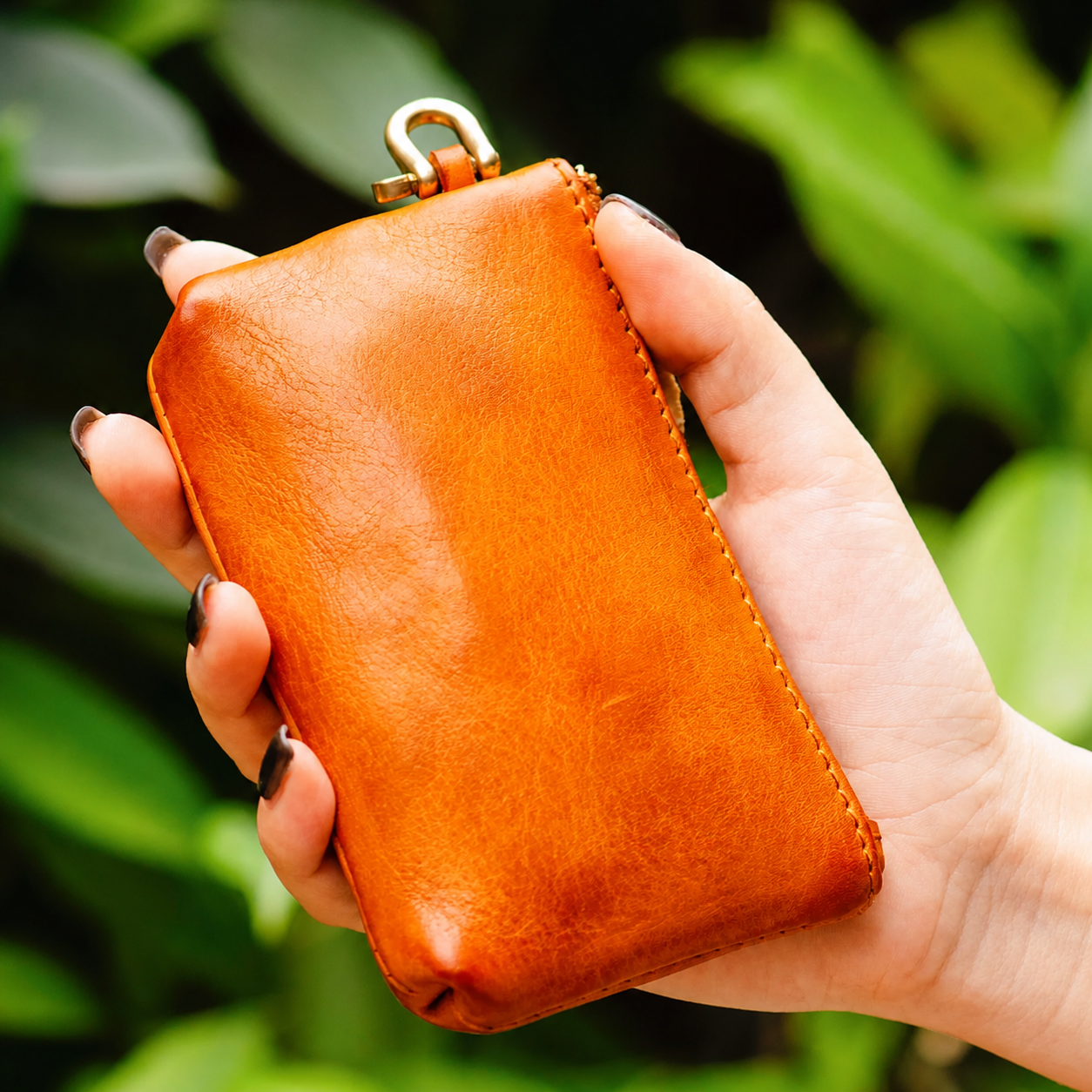 Sunset Yellow Short + Neck Strap full-grain leather biker phone wallet variant
