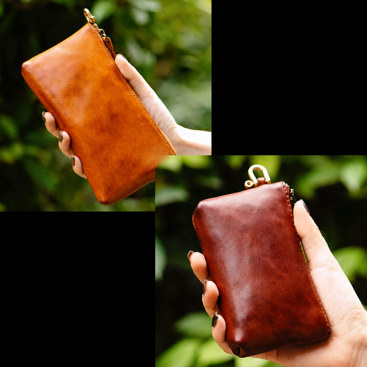 Yellow Long + Mocha Short Set full-grain leather biker phone wallet variant