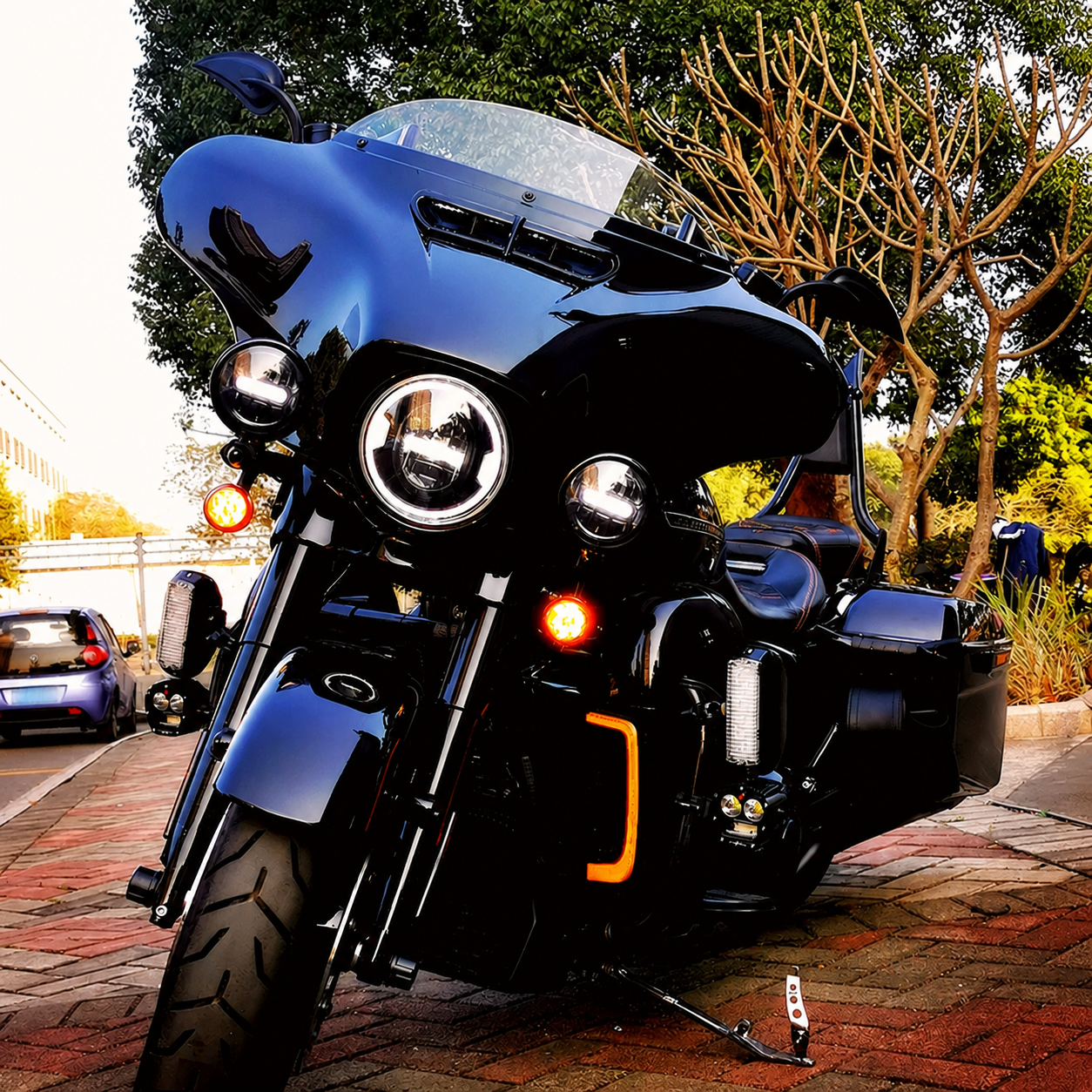 Black touring motorcycle customization reference