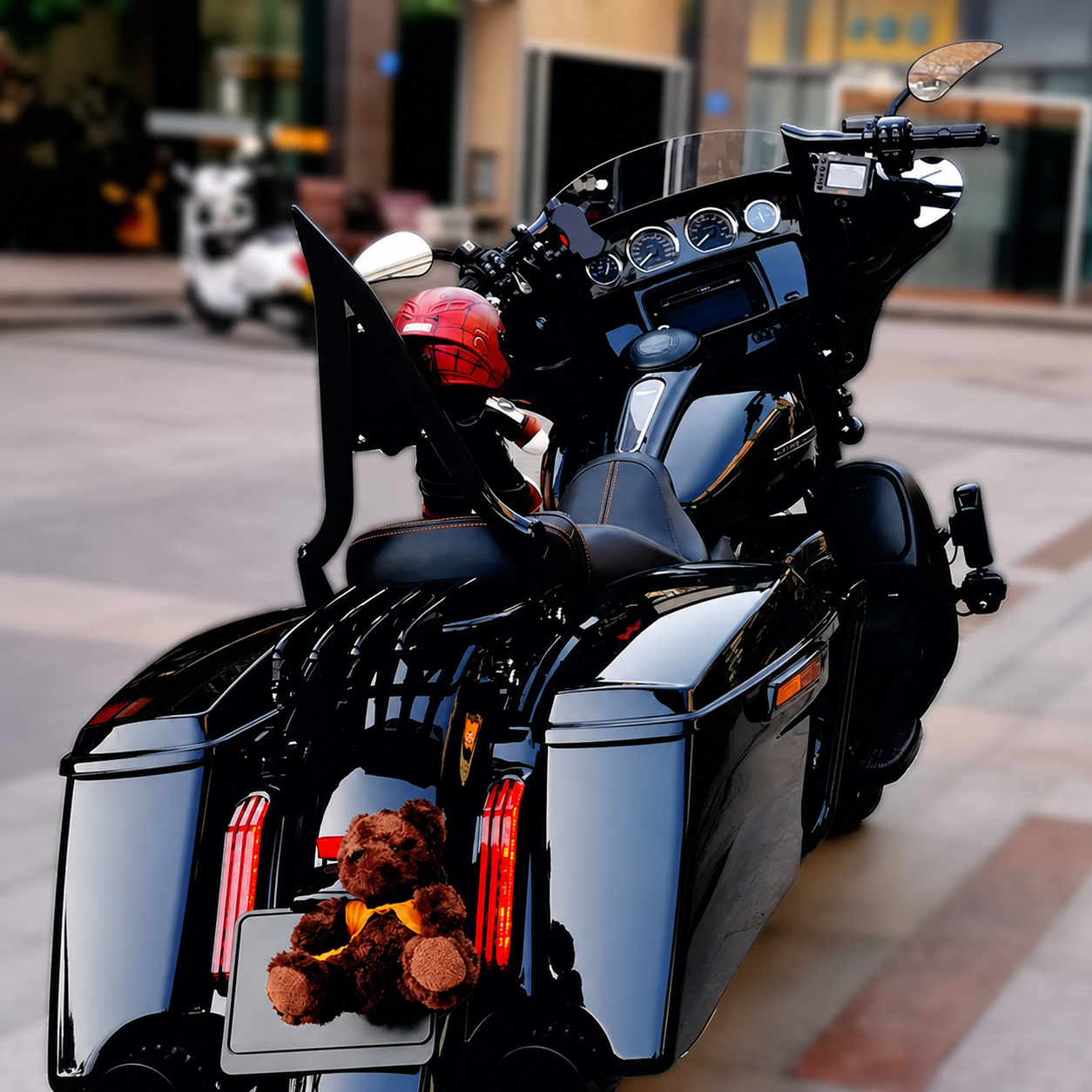 Black touring motorcycle customization reference