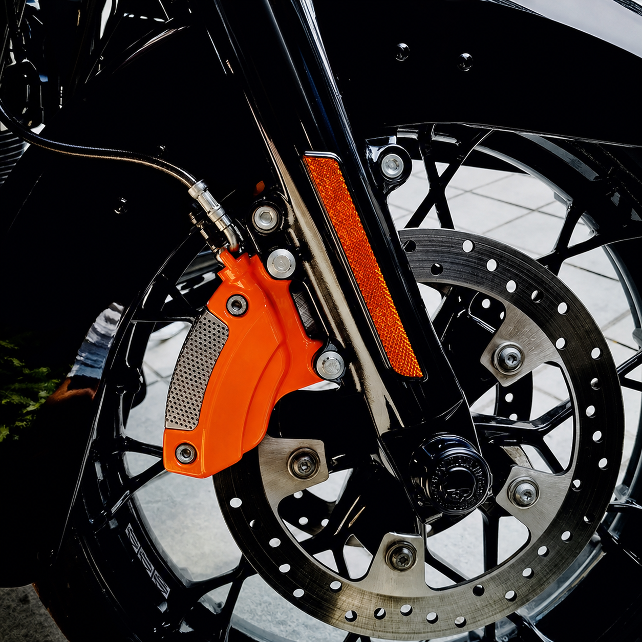 Black touring motorcycle customization reference