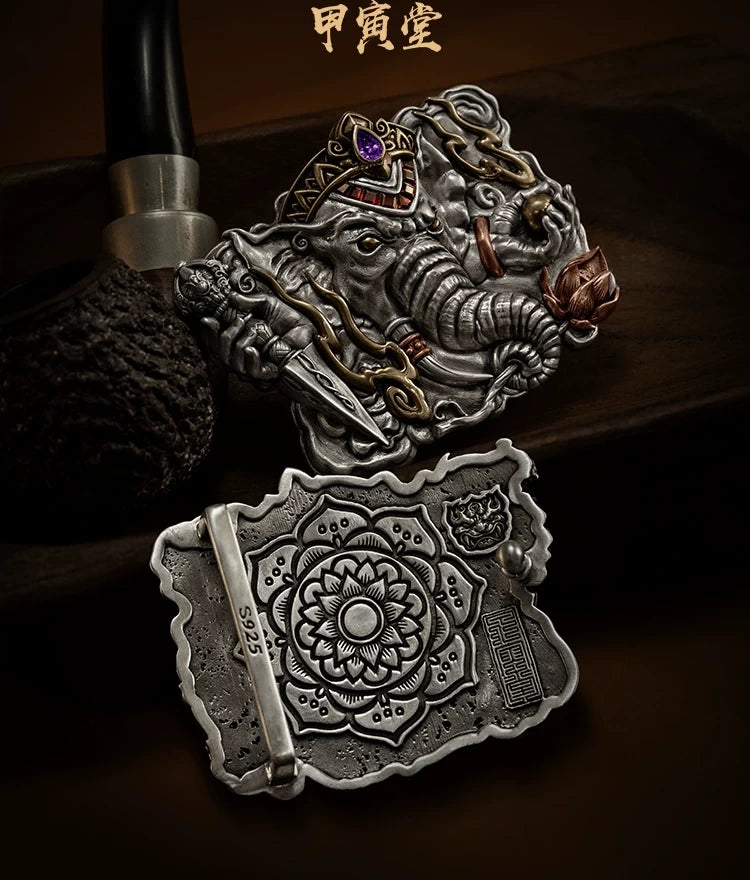 Ganesha Mixed-Metal Biker Belt Buckle detail view 1