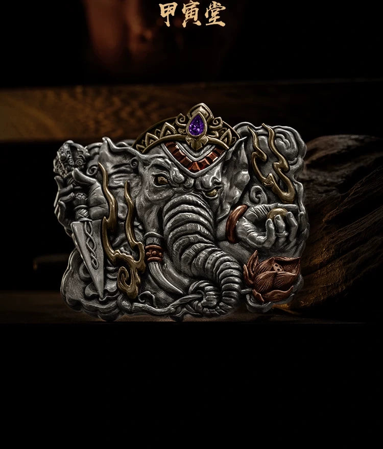 Ganesha Mixed-Metal Biker Belt Buckle detail view 2