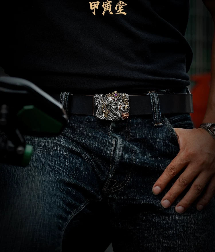Ganesha Mixed-Metal Biker Belt Buckle detail view 3