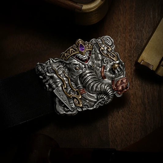 Ganesha Mixed-Metal Biker Belt Buckle product view