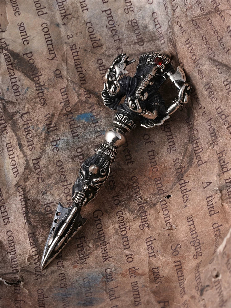 Ganesha vajra sterling silver biker pendant front view
