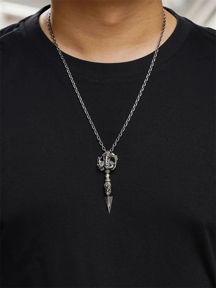 Ganesha vajra biker pendant shown worn for scale