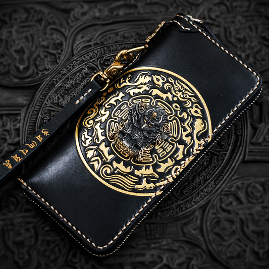 hand-carved golden-winged garuda leather biker wallet garuda leather biker wallet 1