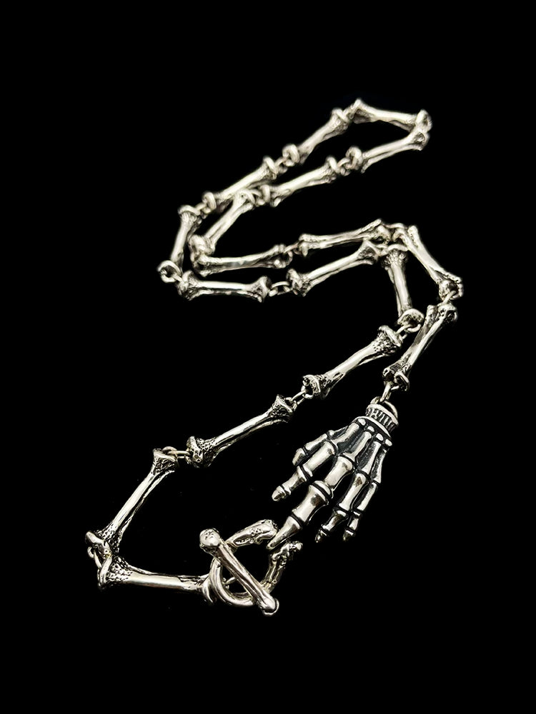 Ghost Claw Bone Sterling Silver Biker Necklace on black background