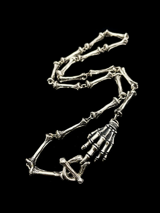 Ghost Claw Bone Sterling Silver Biker Necklace on black background