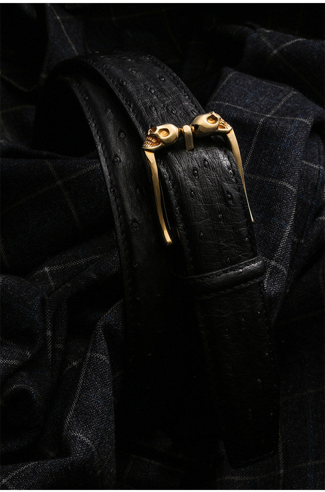 Ghost Rider Skull Ostrich Leather Biker Belt — detail view 1