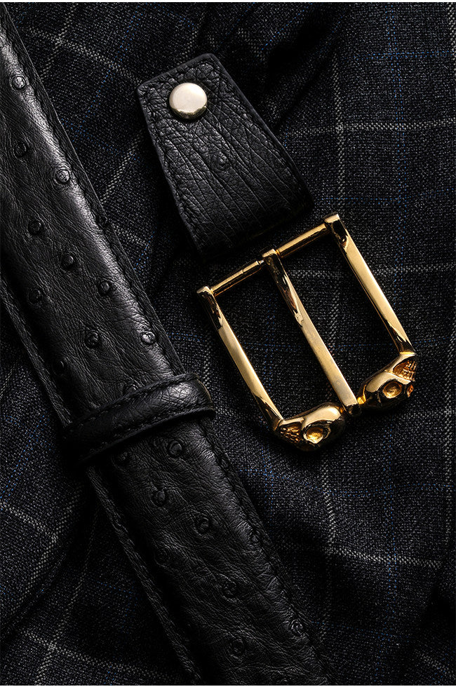 Ghost Rider Skull Ostrich Leather Biker Belt — detail view 2