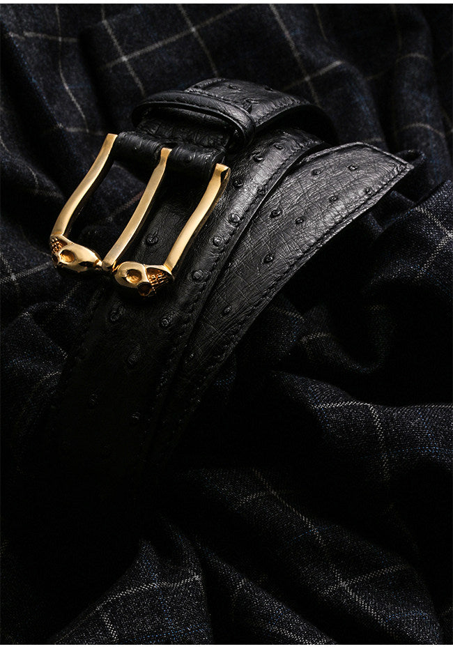Ghost Rider Skull Ostrich Leather Biker Belt — detail view 3