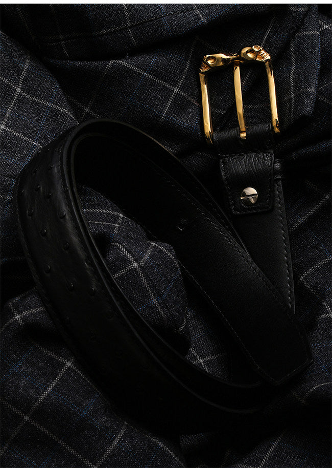 Ghost Rider Skull Ostrich Leather Biker Belt — detail view 4