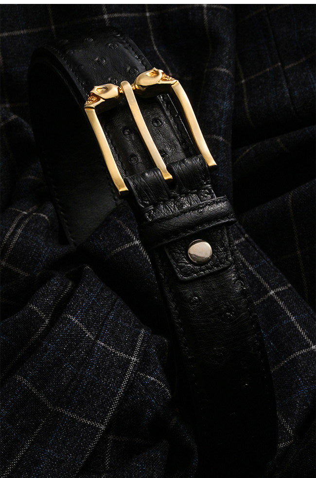 Ghost Rider Skull Ostrich Leather Biker Belt — detail view 5