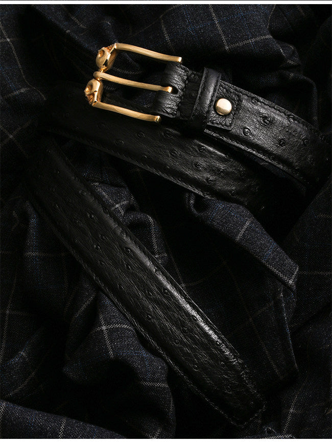 Ghost Rider Skull Ostrich Leather Biker Belt — detail view 6