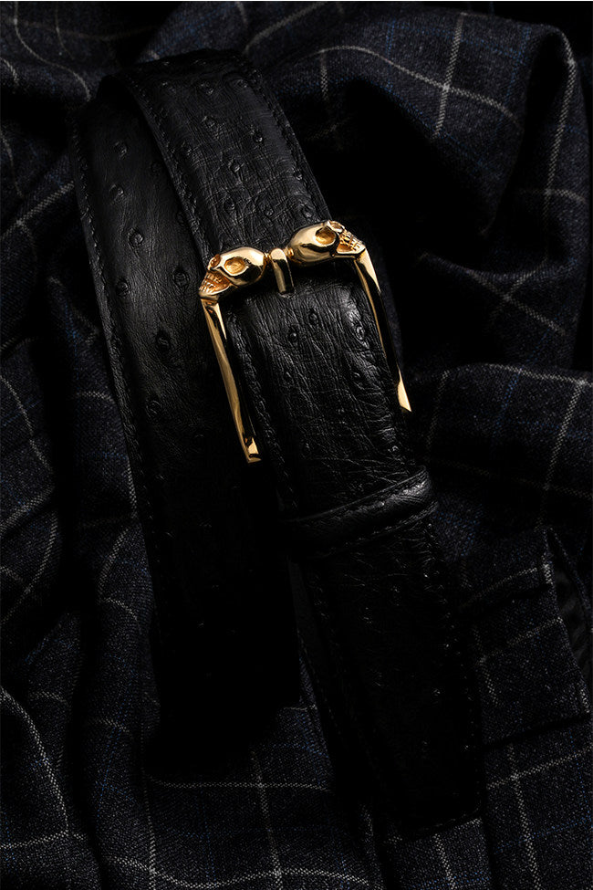 Ghost Rider Skull Ostrich Leather Biker Belt — detail view 7