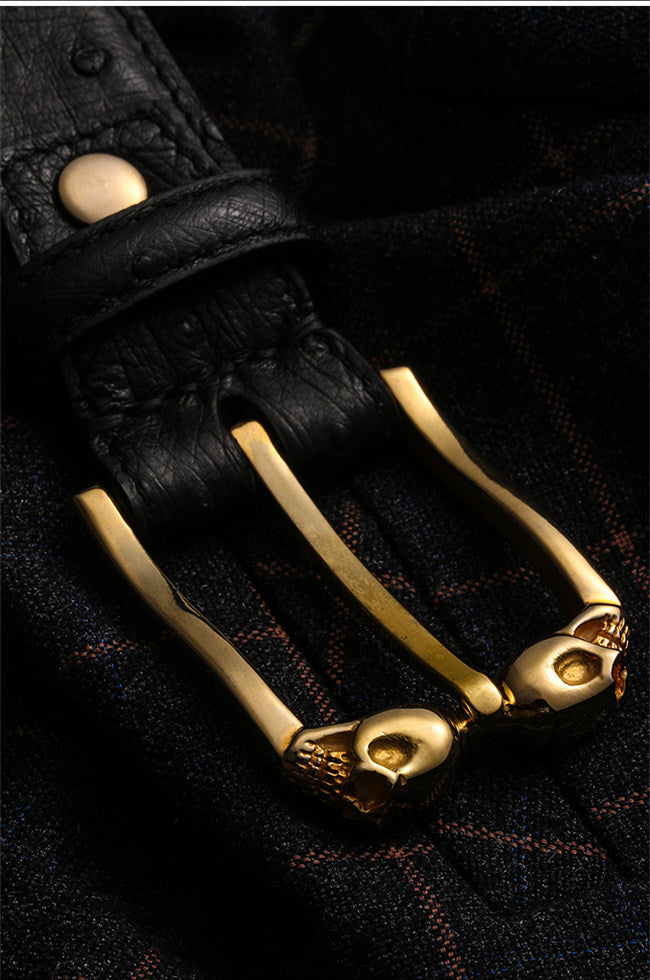 Ghost Rider Skull Ostrich Leather Biker Belt — detail view 10