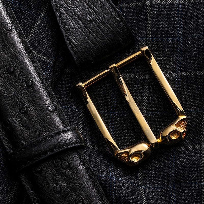 Ghost Rider Skull Ostrich Leather Biker Belt — detail view 15