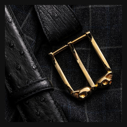 Ghost Rider Skull Ostrich Leather Biker Belt product view