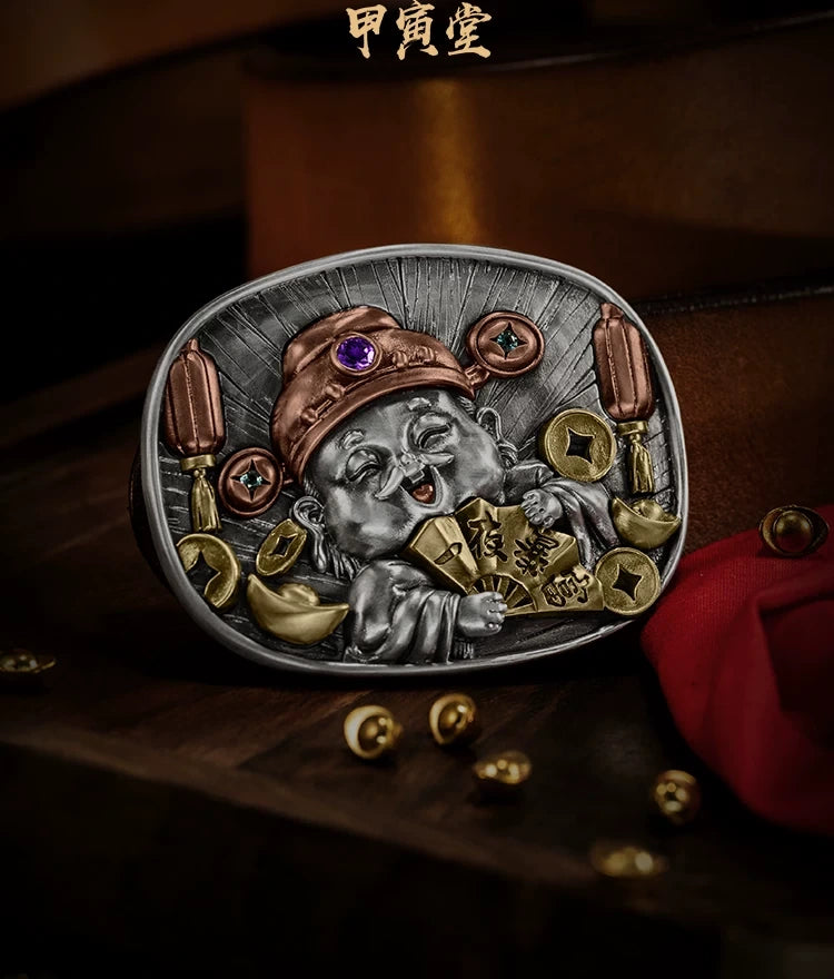 God of Wealth 3D Relief Biker Belt Buckle detail view 1