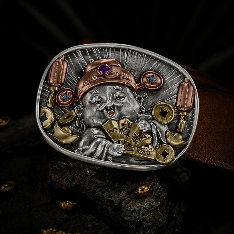God of Wealth 3D Relief Biker Belt Buckle product view