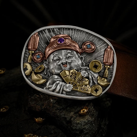 God of Wealth 3D Relief Biker Belt Buckle product view