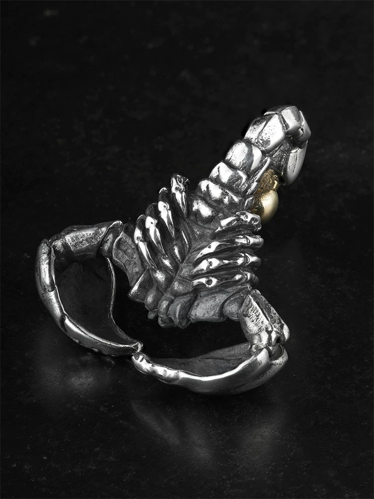 Gold-accent scorpion sterling silver biker pendant, reverse view