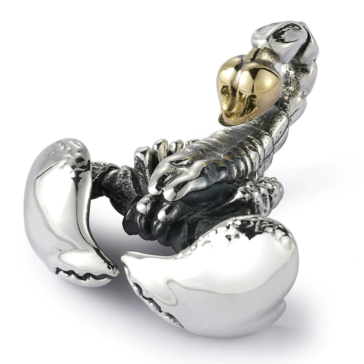 Gold-accent scorpion sterling silver biker pendant on white background