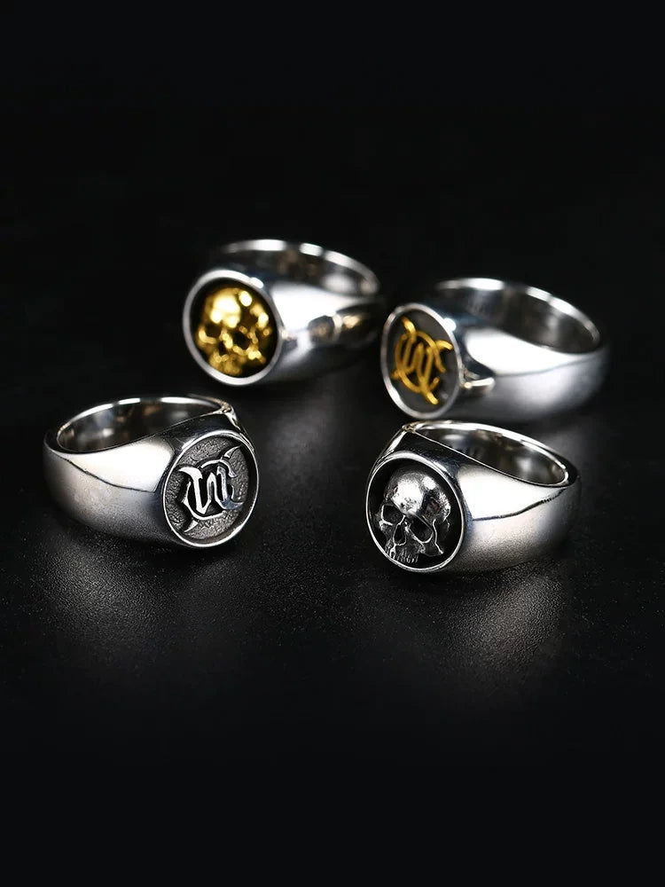 Gold Skull Signet 925 Sterling Silver Biker Ring — view 3