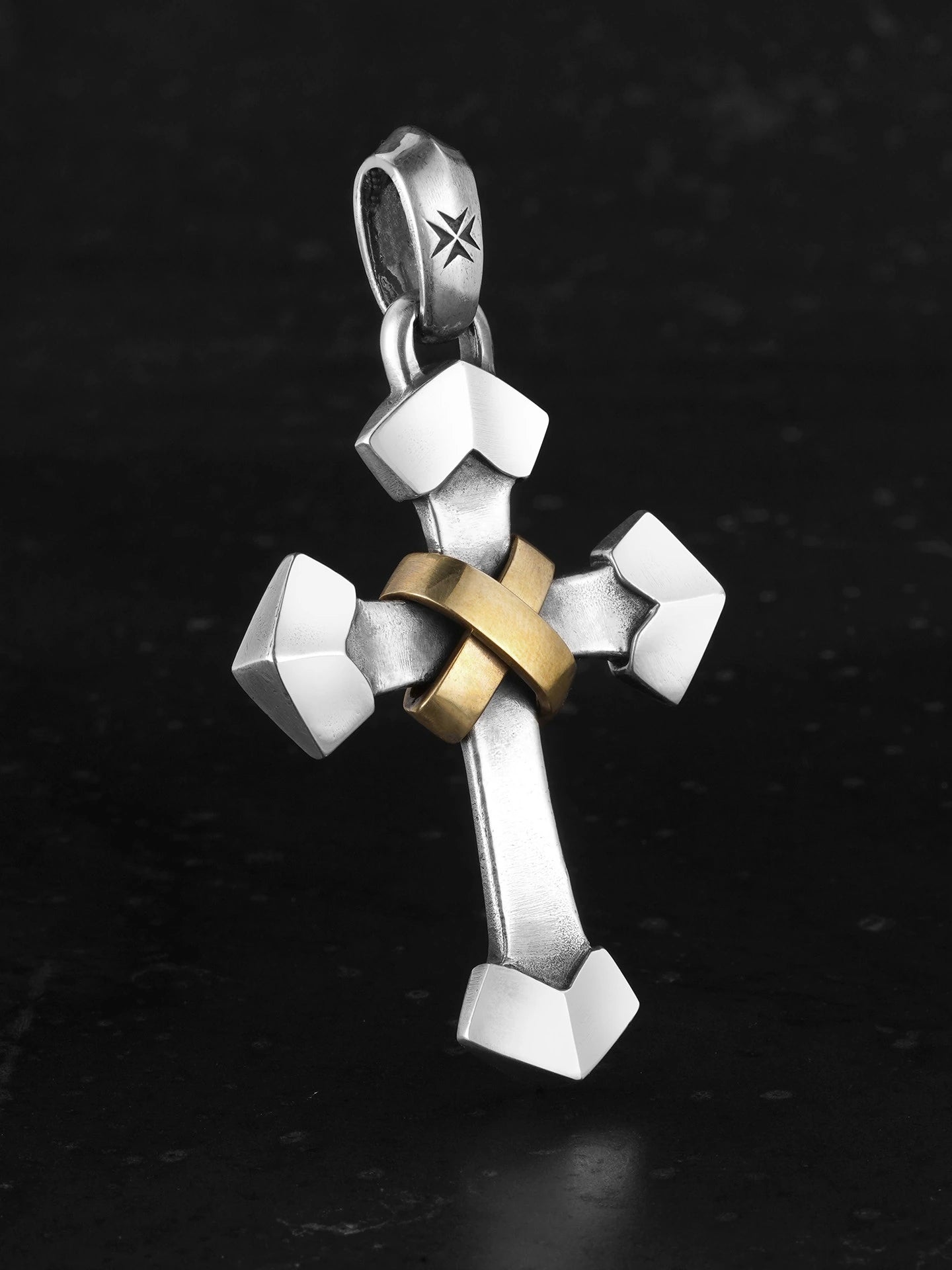 gold-wrapped triangle cross sterling silver biker pendant product view 2