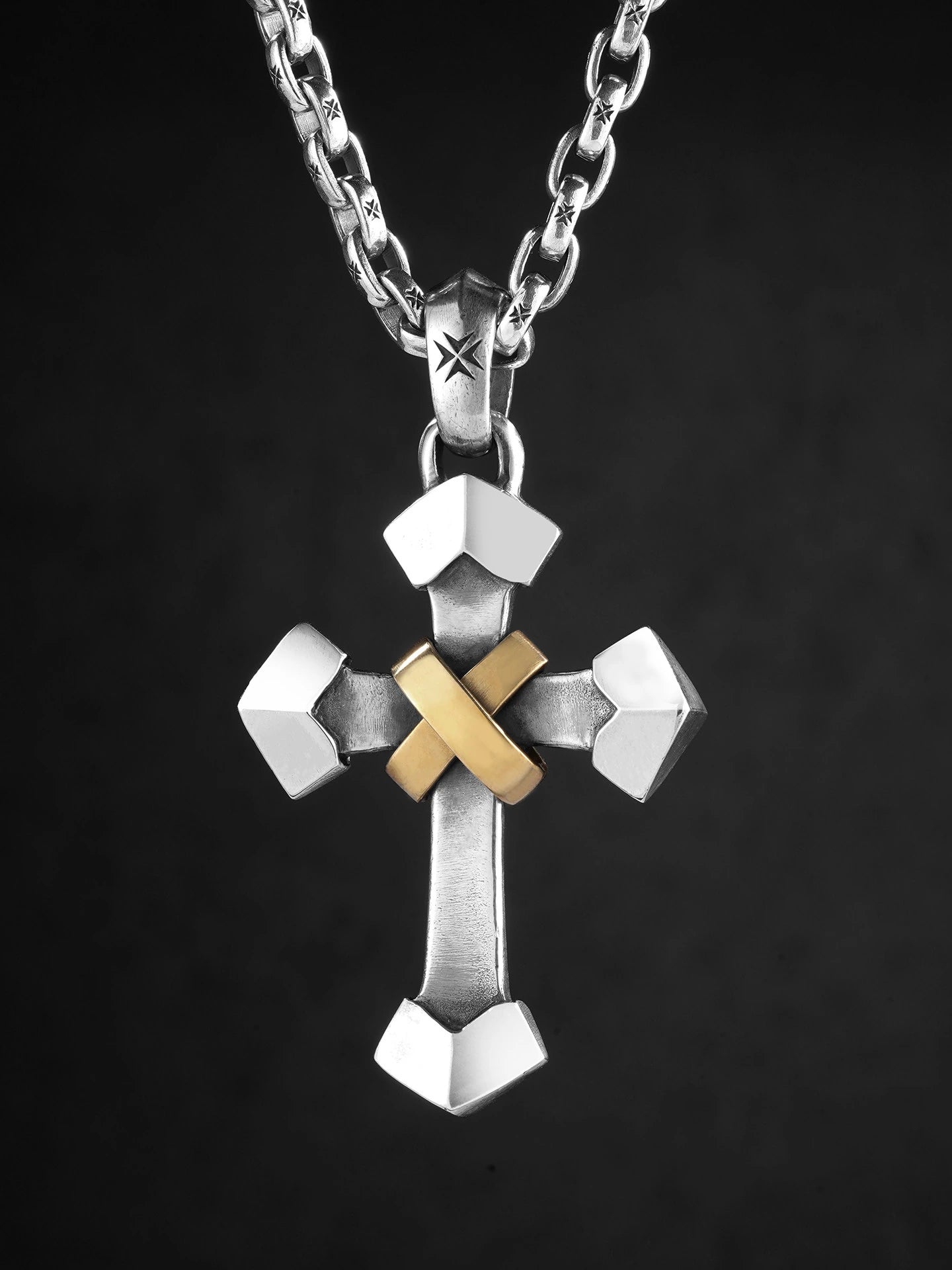 gold-wrapped triangle cross sterling silver biker pendant product view 3