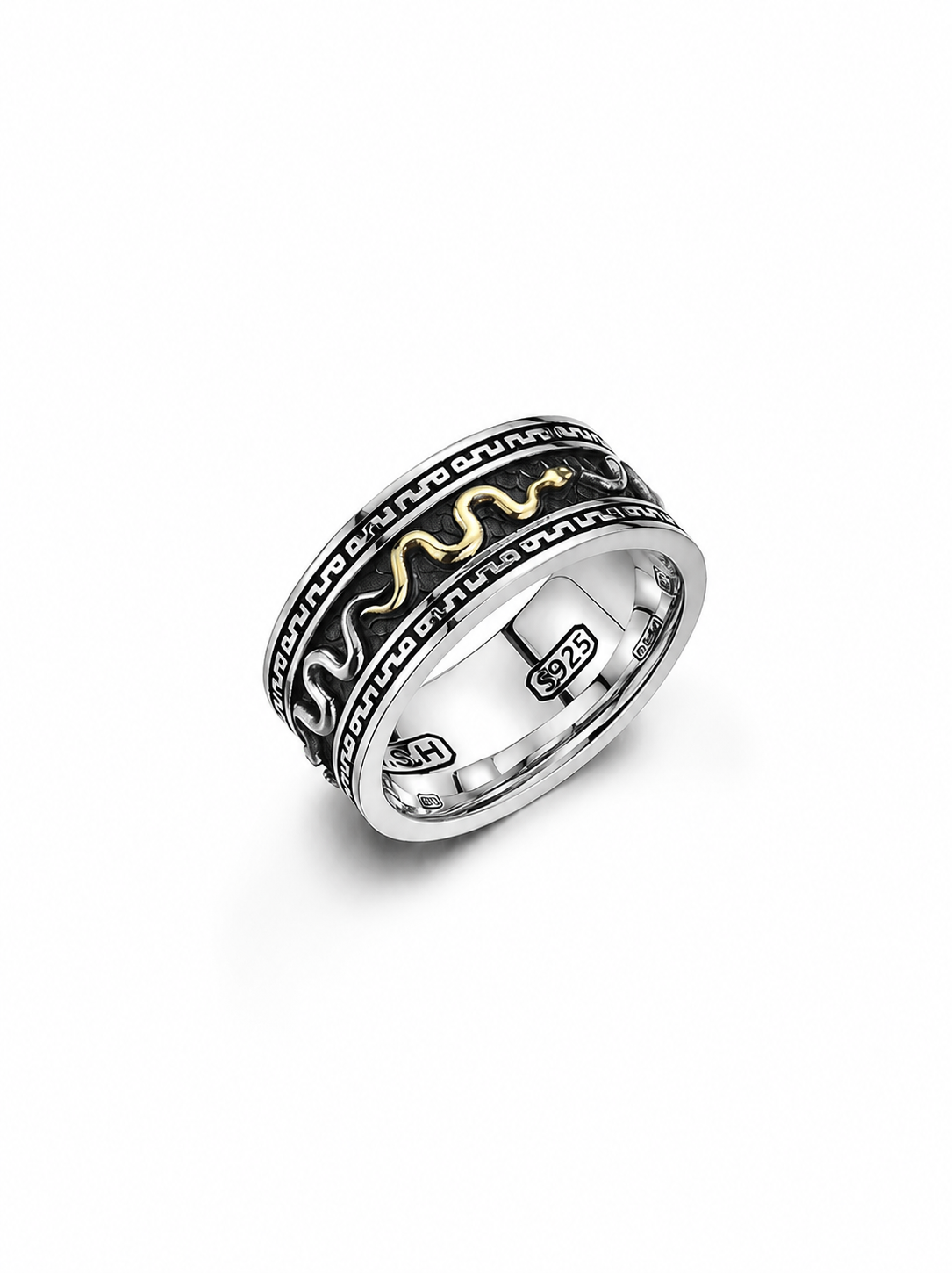 Golden Snake Sterling Silver Biker Ring - product view
